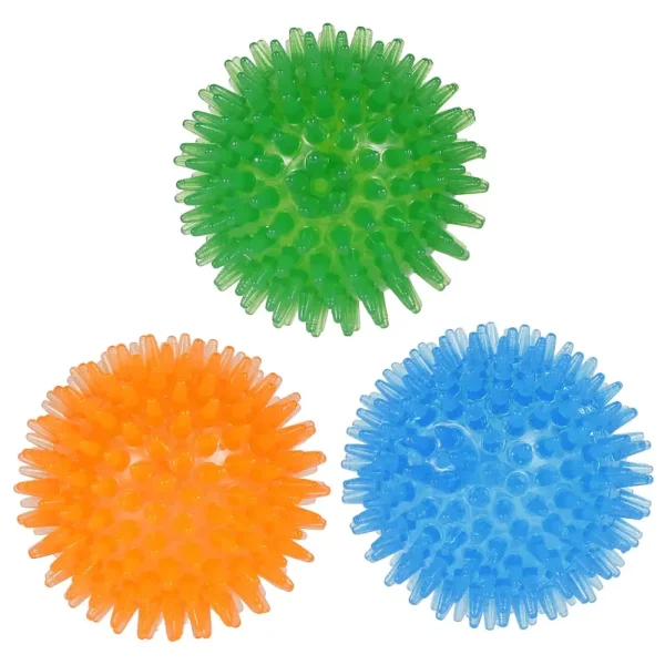 3PCS Dogs Chew Spiky Ball Soft Squeaky Dog Ball